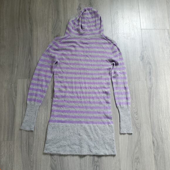 Y2K BCBG Hoodie Sweater Long Medium Purple Gray Stripe Angora Wool V Neck - Picture 4 of 9